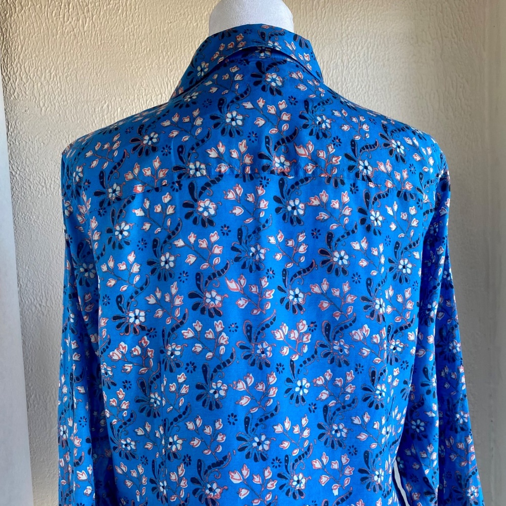 J. Crew button down Perfect shirt in blue with red & white floral pattern Sz 8 - Picture 5 of 12